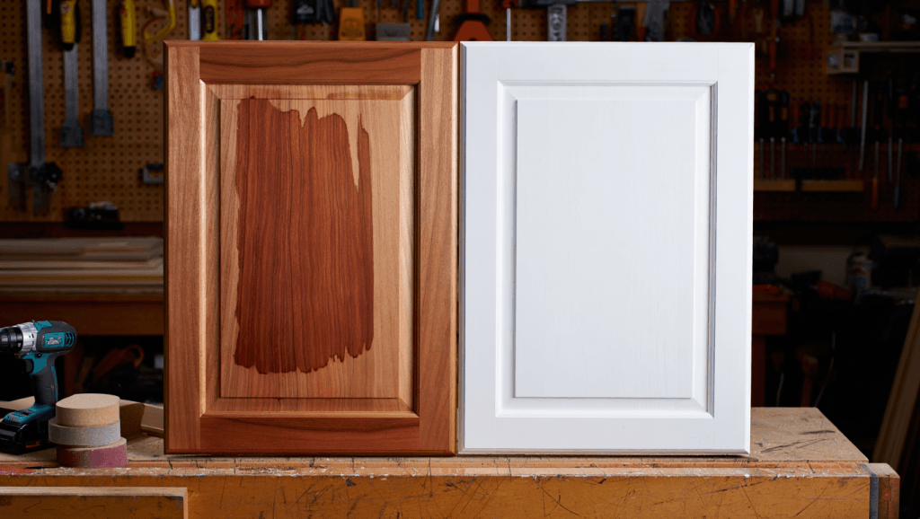 Do You Need to Prime Cabinets Before Painting? Pros, Cons & Expert Tips 3 White shellac primer used to prime cabinets before painting stained oak surfaces.
