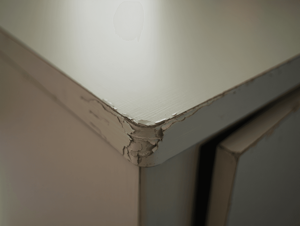 Do You Need to Prime Cabinets Before Painting? Pros, Cons & Expert Tips 1 Example of paint chipping caused by skipping the step to prime cabinets before painting.