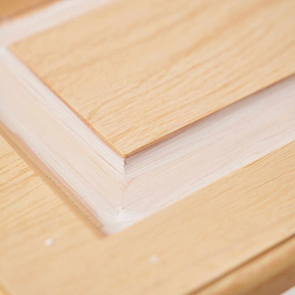 Close-up of oak cabinet door showing grain-filled surface ready for professional painting