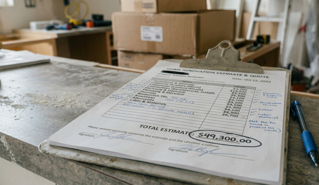 Kitchen cabinet replacement cost estimate showing high renovation price