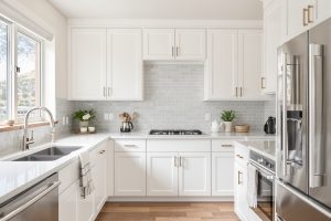 Cabinet painting for rental property kitchen with satin-finished cabinets ready for a tenant turnover