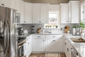 Can you paint oak cabinets answered in a Utah kitchen where golden oak cabinet doors are freshly repainted in warm white satin