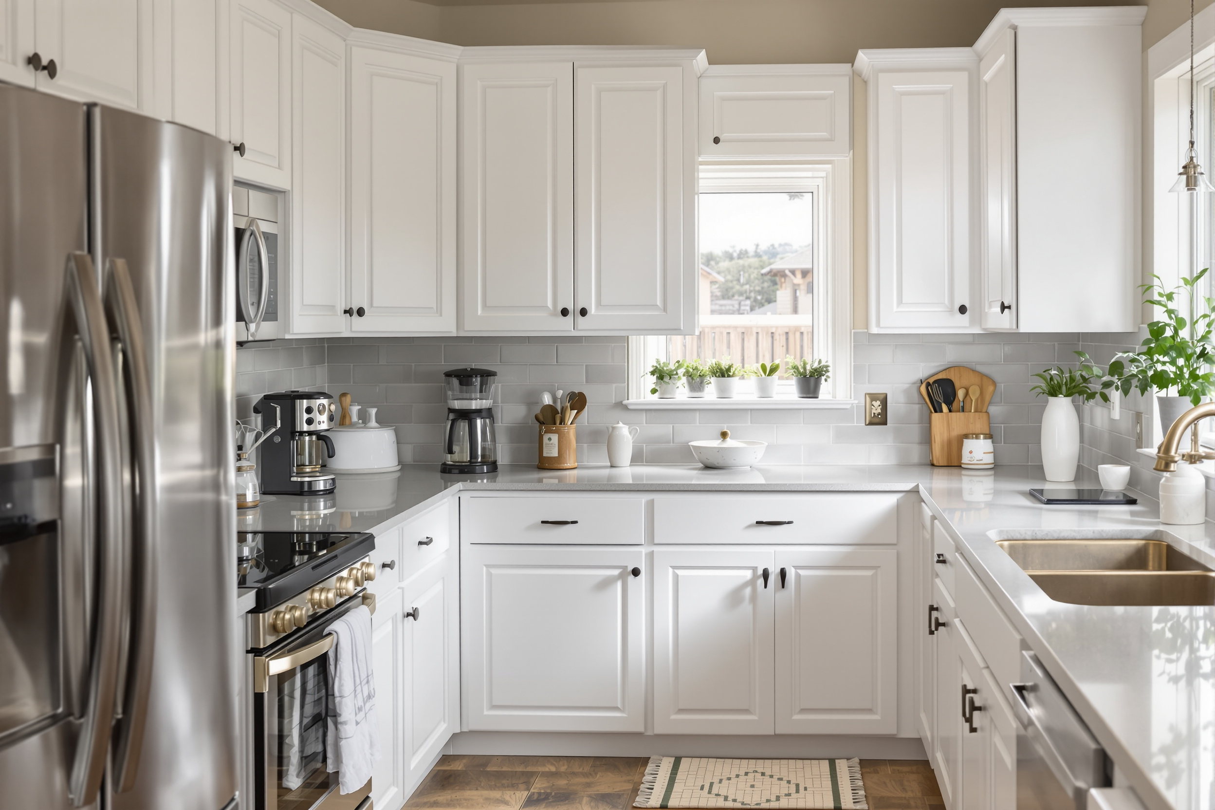 Can you paint oak cabinets answered in a Utah kitchen where golden oak cabinet doors are freshly repainted in warm white satin