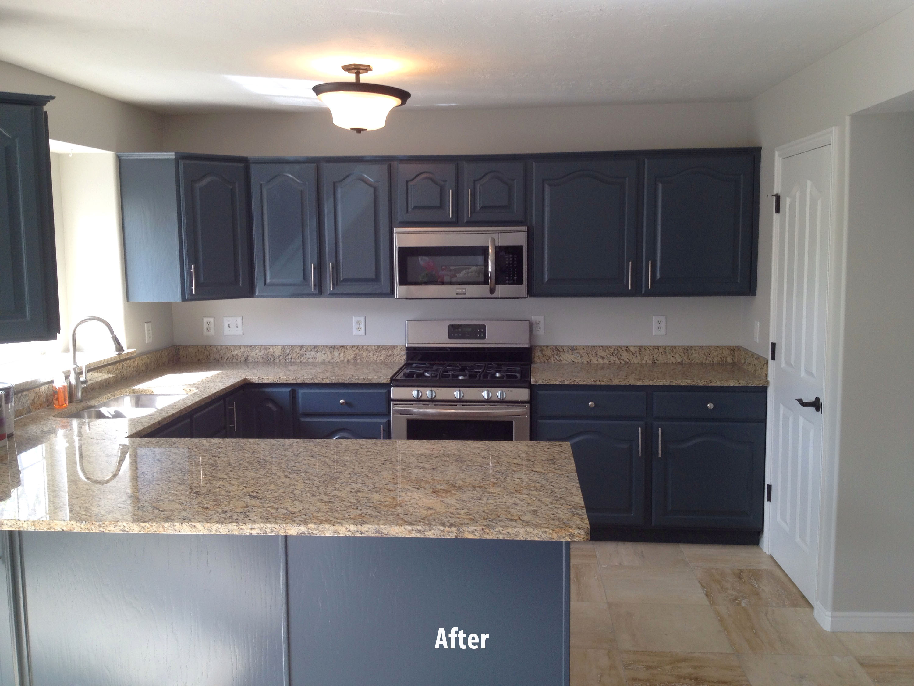 Dark Wood Cabinets Painted To Dark Grey After Painting Whole